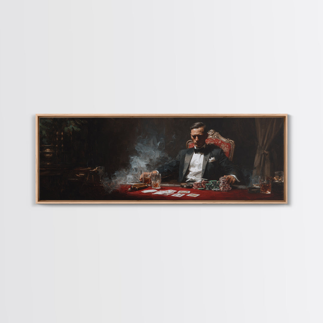 Moody Tuxedo Poker Player Framed Canvas Print, Casino Wall Art, Speakeasy Decor, Man Cave, Dark Academia Gift For Him Wall Decor