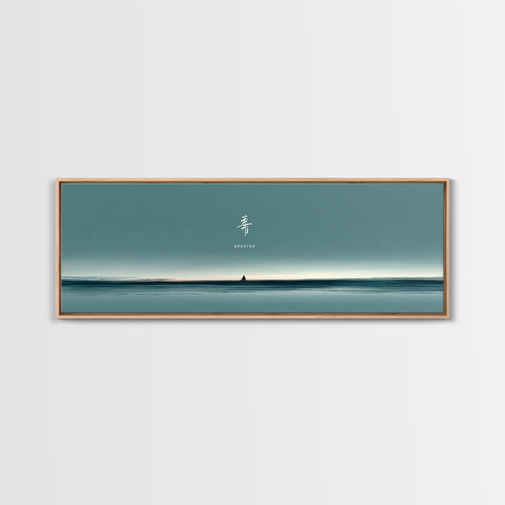 Minimal Teal Ocean Horizon With Tiny Sailboat Wall Art, Japandi Seascape Print, Calm Coastal Office Decor Gift For Home Decor