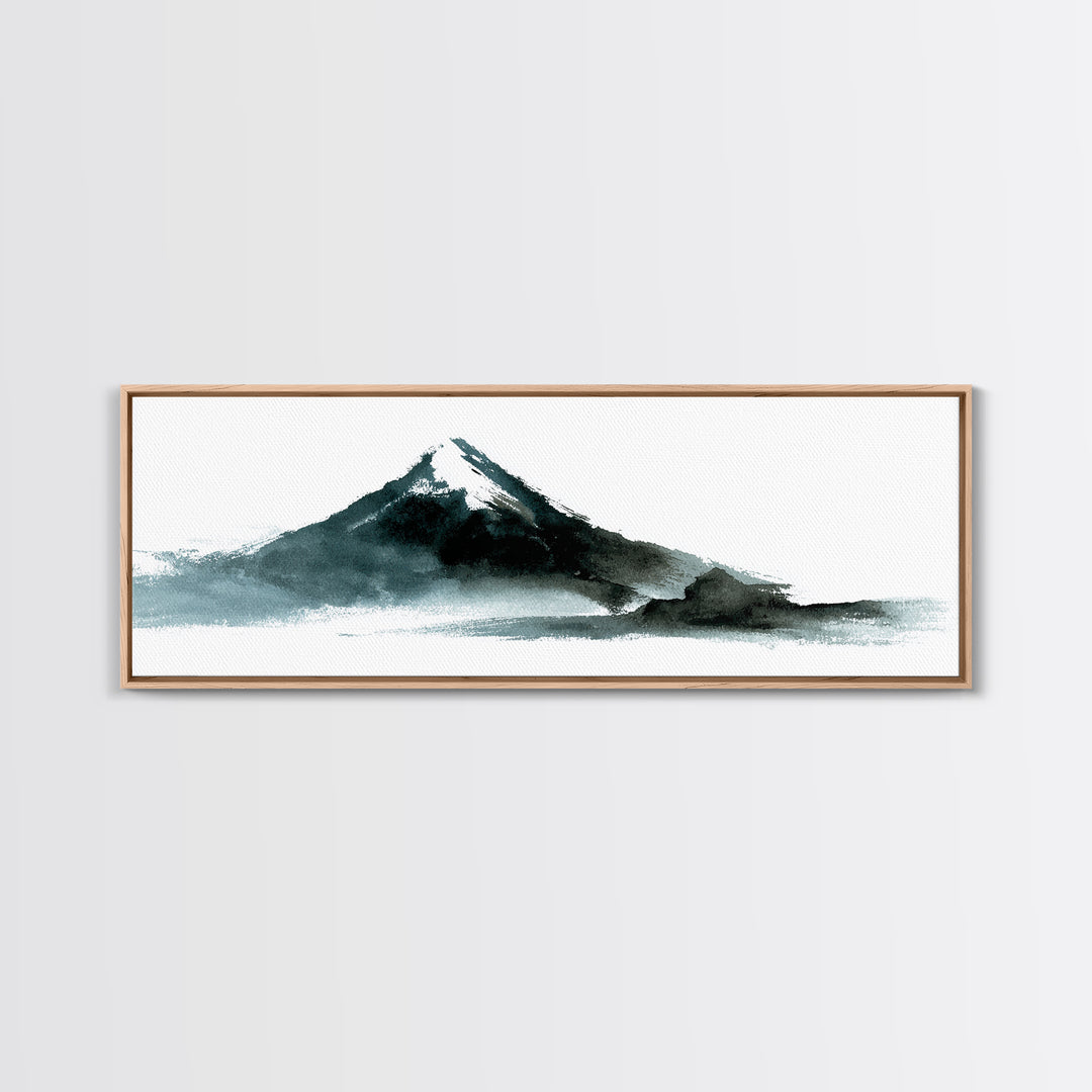 Minimalist Black Ink Mountain Landscape Wall Art, Japanese Canvas Print, Zen Decor, Neutral Office Decor, Mountain Art Print