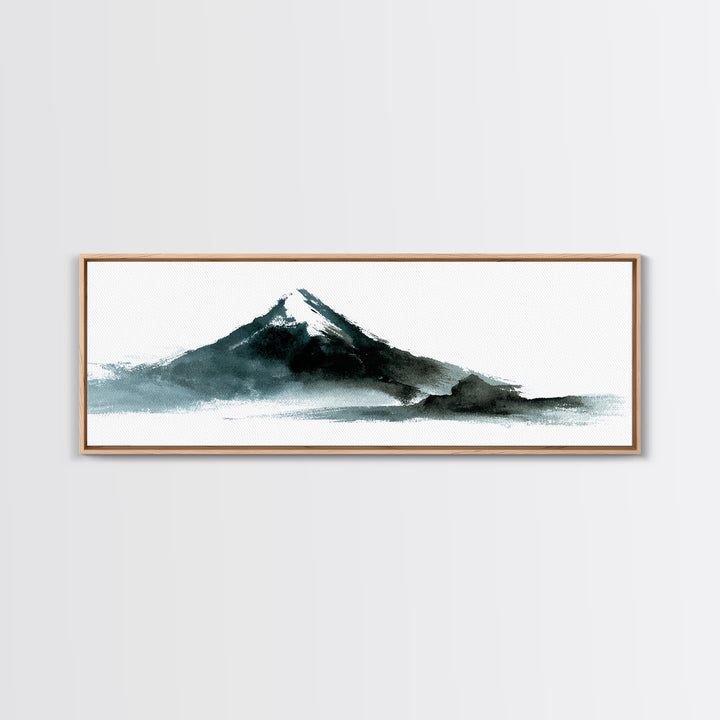 Minimalist Black Ink Mountain Landscape Wall Art, Japanese Canvas Print, Zen Decor, Neutral Office Decor, Mountain Art Print