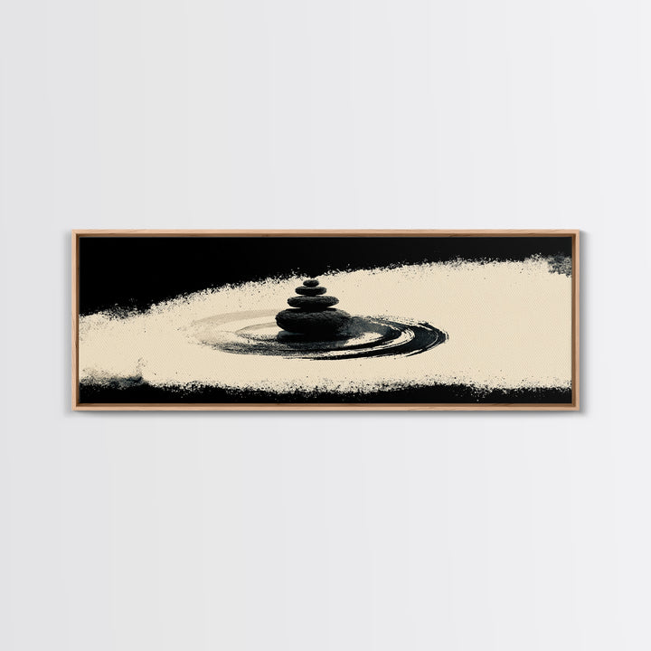 Minimal Zen Stone Stack In Black Ink Circle, Minimalist Wall Art, Japandi Wall Decor, Meditation Room Decor, Spa Home Decor