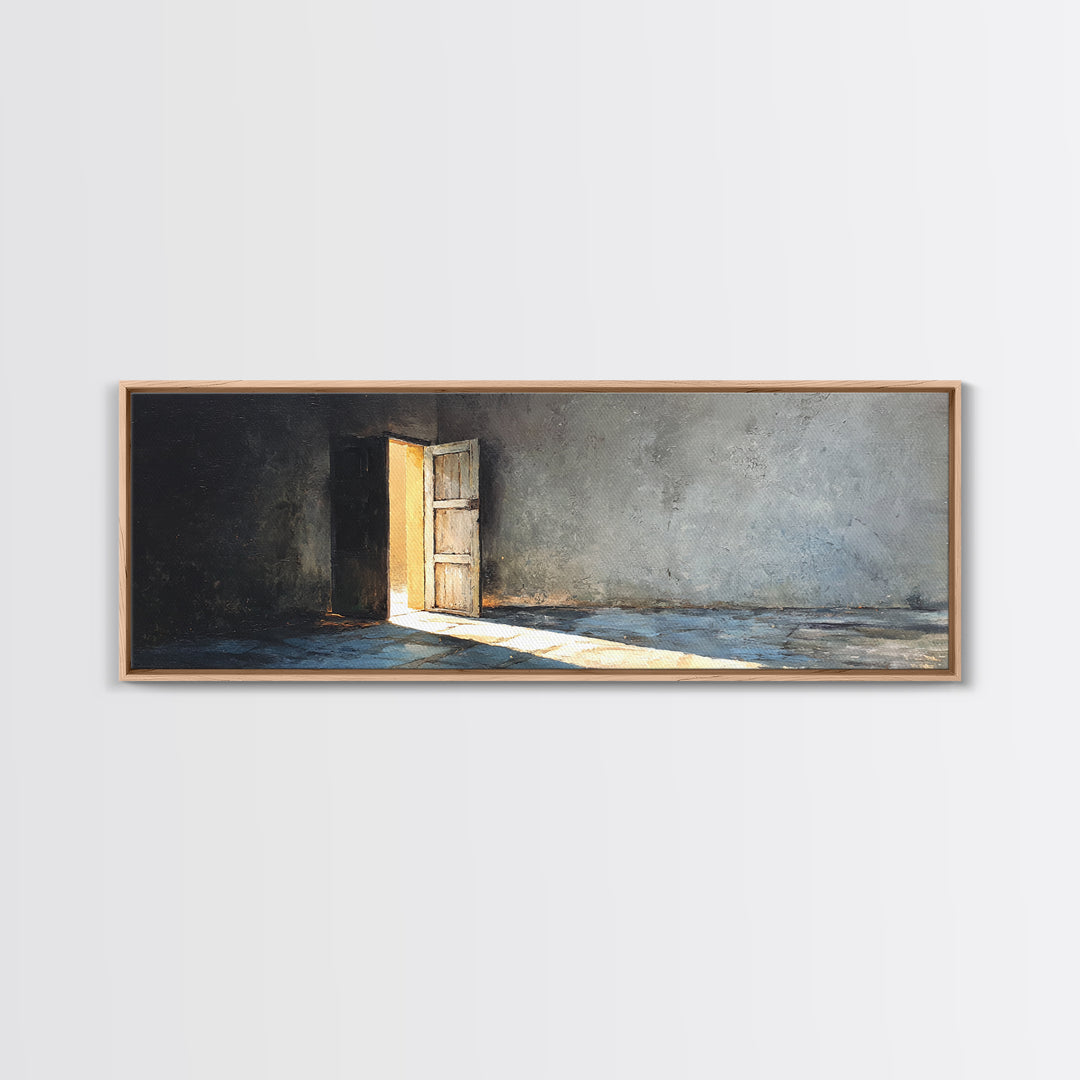 Sunlit Open Door In Moody Concrete Room Wall Art, Wabi Sabi Minimalist Print, Textured Neutral Decor For Living Room, Home Decor
