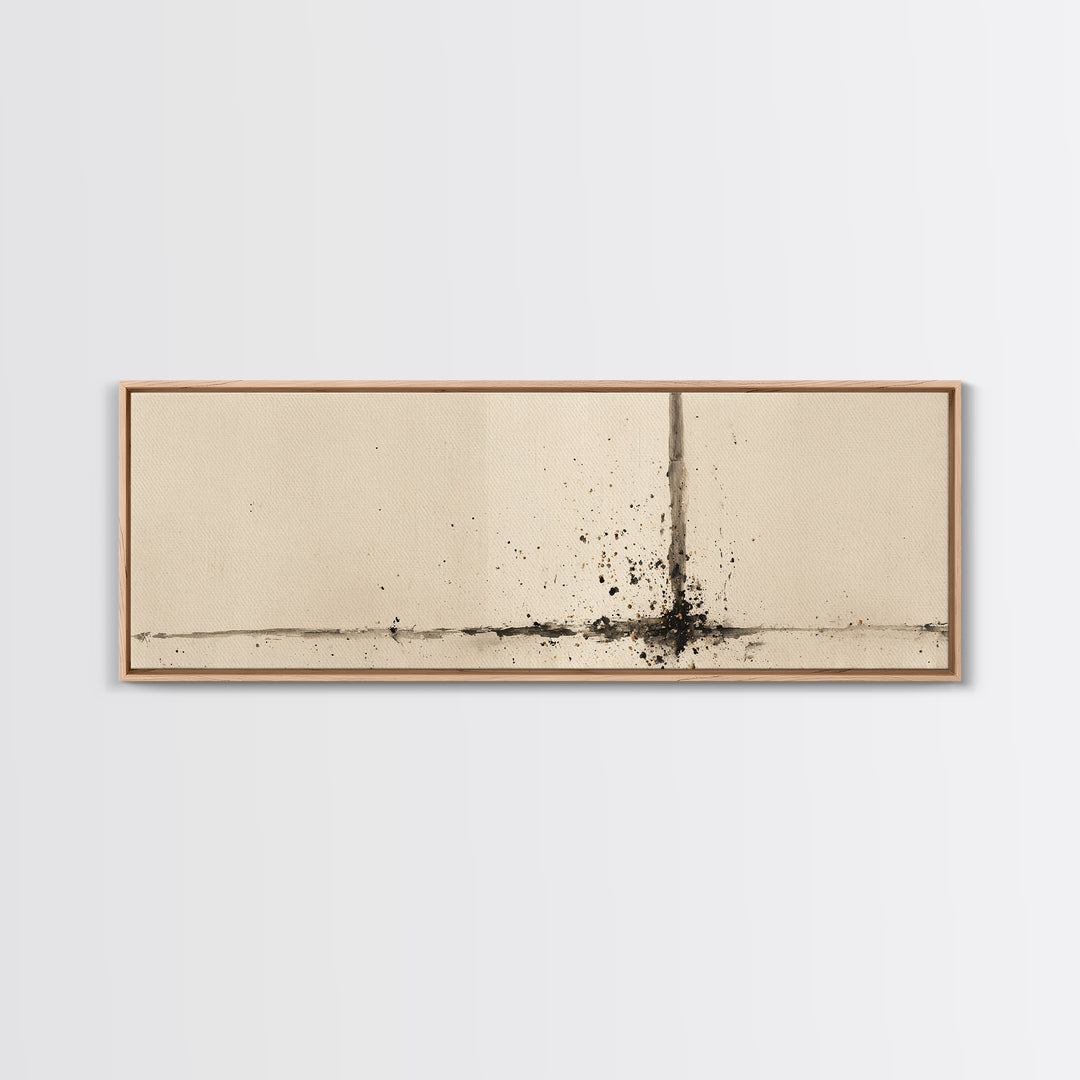 Minimal Ink Line Wall Art, Beige Abstract Canvas Print, Wabi Sabi Neutral Decor, Large Modern Minimalist Office Art Print