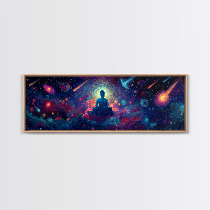 Cosmic Meditating Buddha In Galaxy Clouds Wall Art, Celestial Art, Psychedelic Space Decor, Spiritual Canvas Print, Zen Home Decor