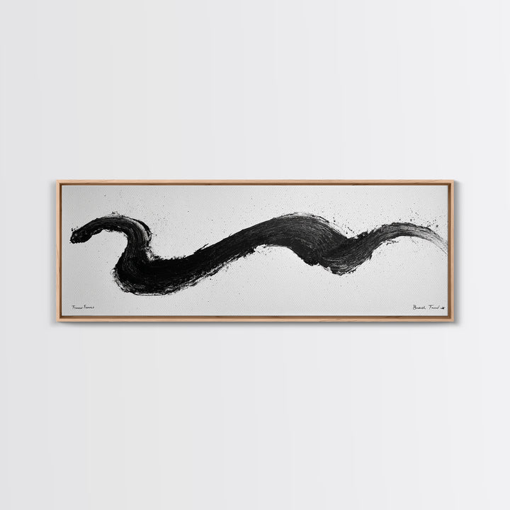 Black Brushstroke Abstract Wall Art, Minimalist Ink Canvas Print, Black And White Modern Office Decor, Horizontal Wall Art