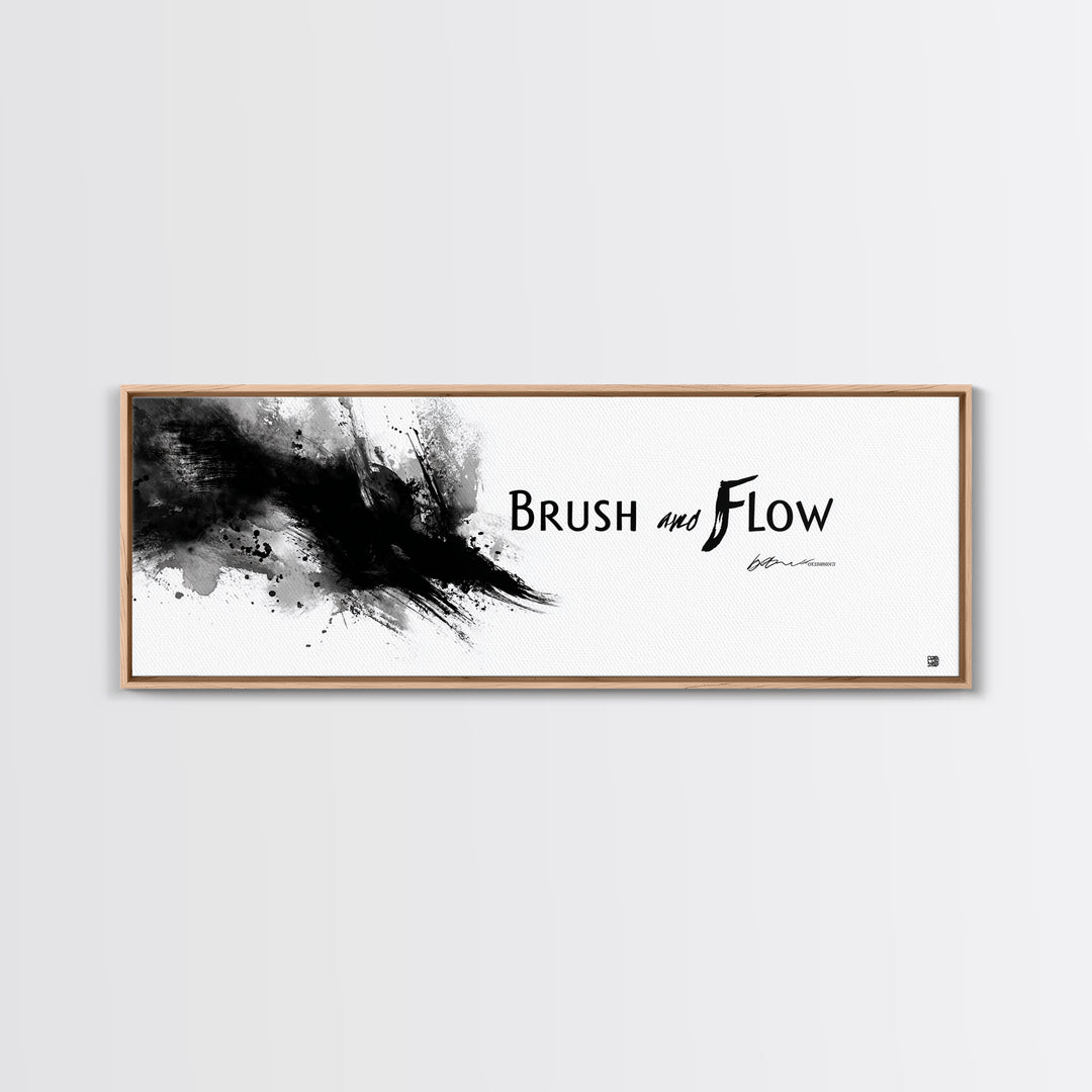Brush And Flow Black Ink Canvas Print, Abstract Calligraphy Wall Art, Minimalist Black And White Office Wall Decor Print