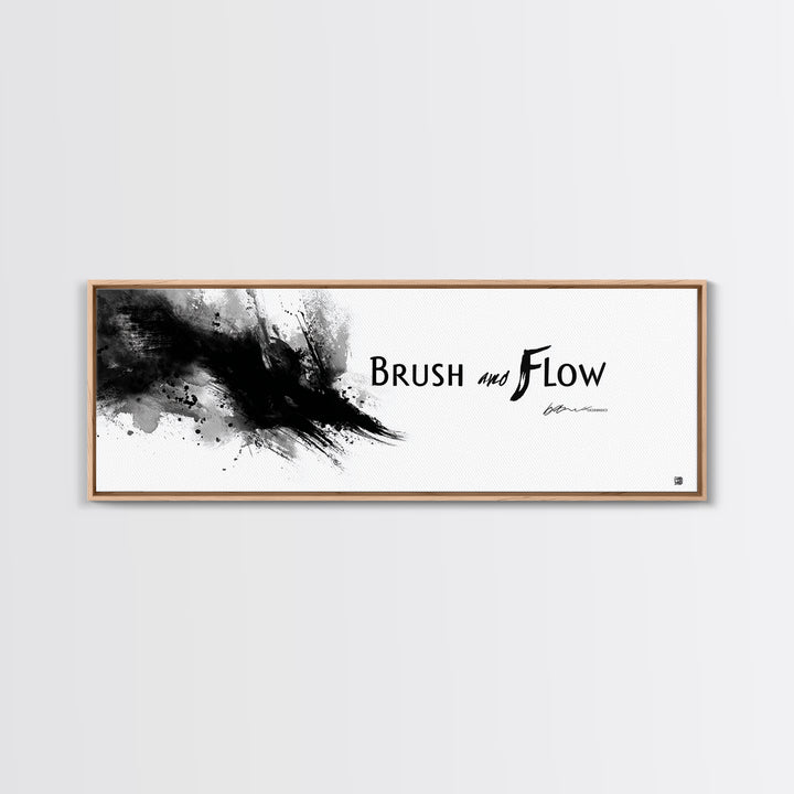 Brush And Flow Black Ink Canvas Print, Abstract Calligraphy Wall Art, Minimalist Black And White Office Wall Decor Print
