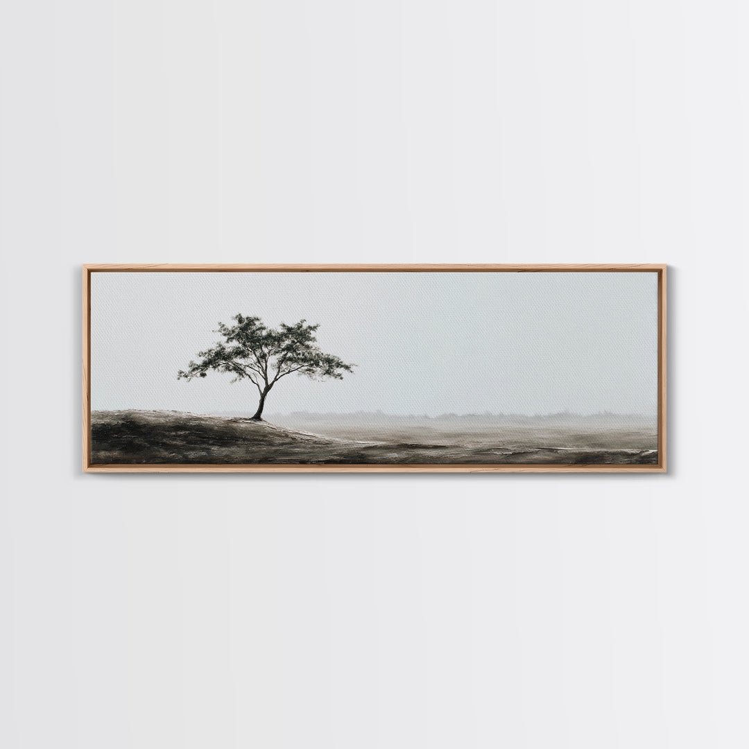 Lone Tree Misty Minimalist Wall Art, Black And White Landscape Print, Neutral Wall Decor, Japandi Office Art, Calming Decor