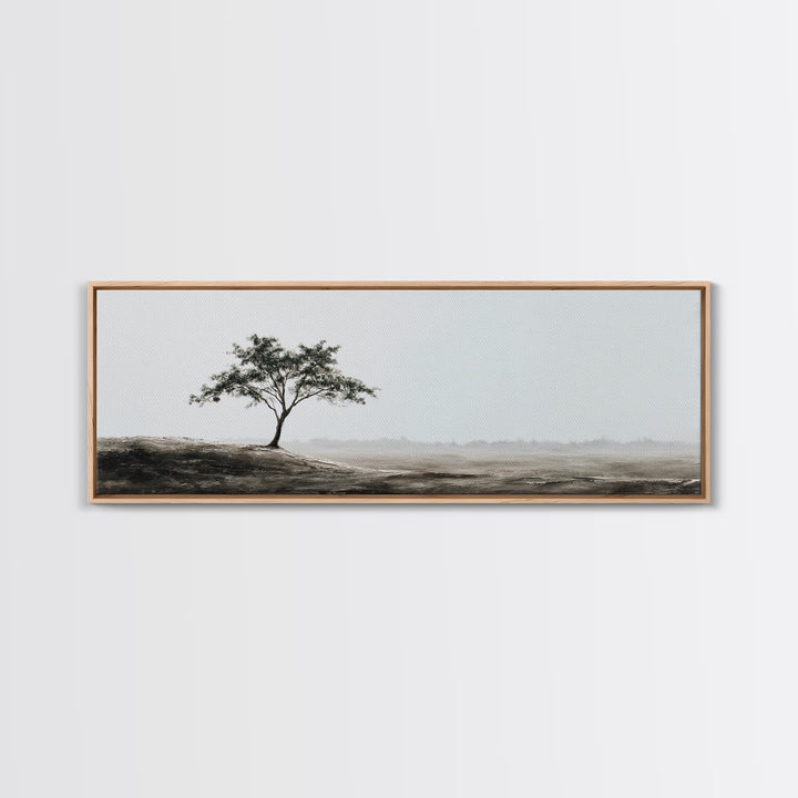 Lone Tree Misty Minimalist Wall Art, Black And White Landscape Print, Neutral Wall Decor, Japandi Office Art, Calming Decor