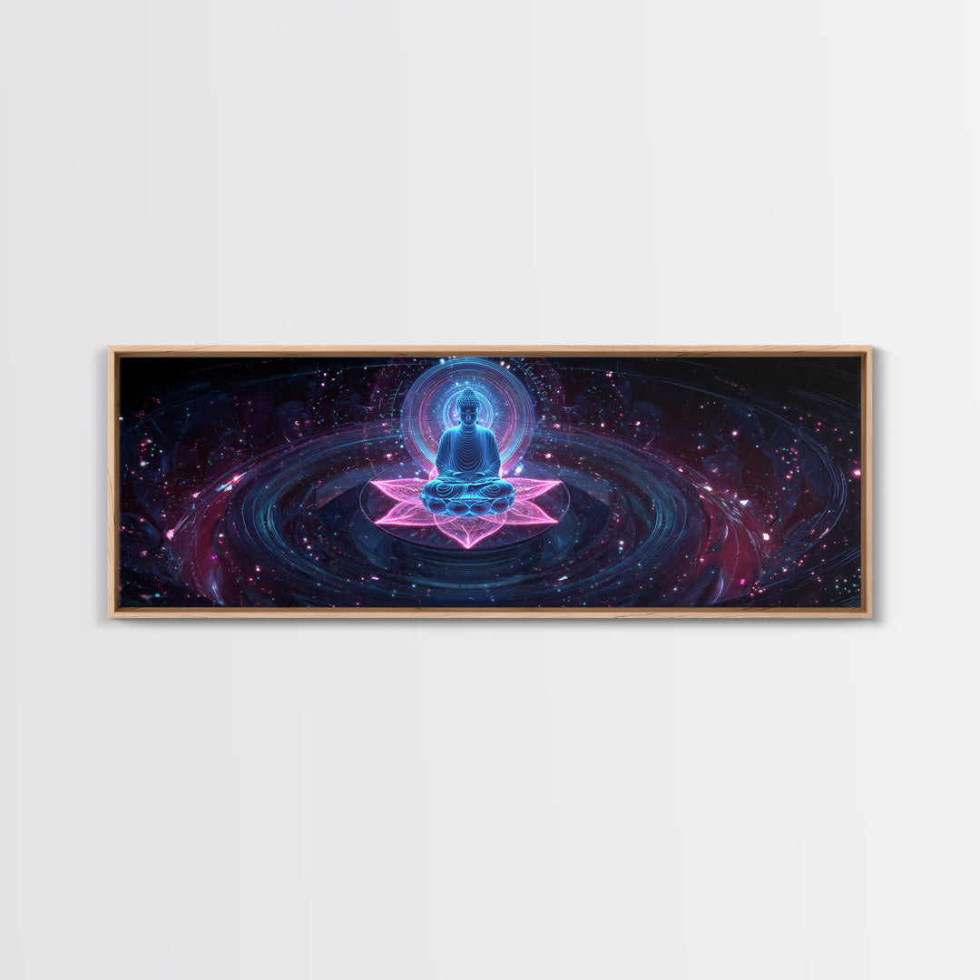Cosmic Buddha Lotus Meditation Canvas Print, Celestial Wall Art, Psychedelic Galaxy Decor, Spiritual Yoga Room Artwork Gift