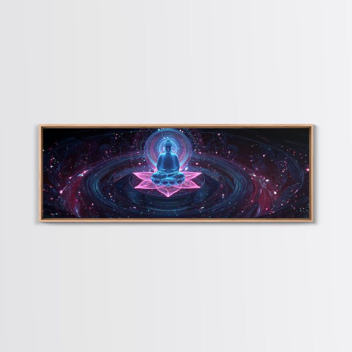 Cosmic Buddha Lotus Meditation Canvas Print, Celestial Wall Art, Psychedelic Galaxy Decor, Spiritual Yoga Room Artwork Gift