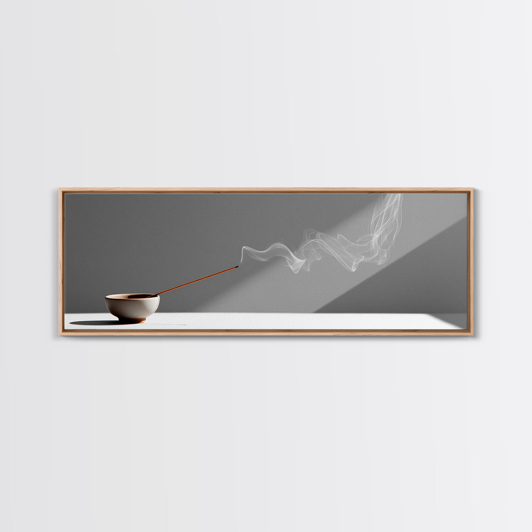 Minimal Incense Bowl With White Smoke Wall Art, Zen Meditation Decor, Japandi Minimalist Print For Spa Or Yoga Room, Home Decor