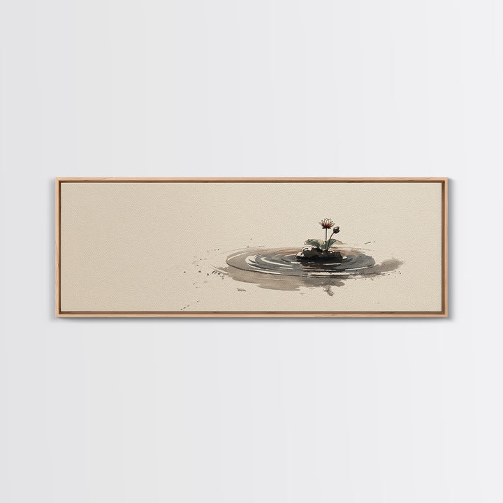 Minimal Zen Water Ripple With Tiny Flower Canvas Print, Wabi Sabi Wall Art, Japandi Decor, Neutral Minimalist Home Decor