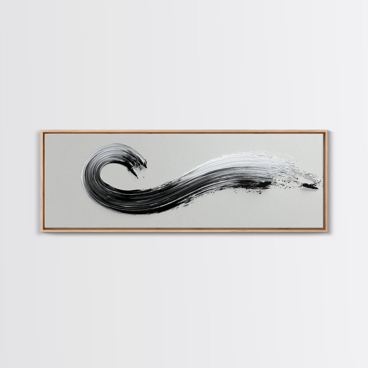 Black Ink Wave Canvas Print, Minimalist Wall Art, Japanese Sumi Painting, Abstract Line Art, Neutral Decor, Zen Office Poster