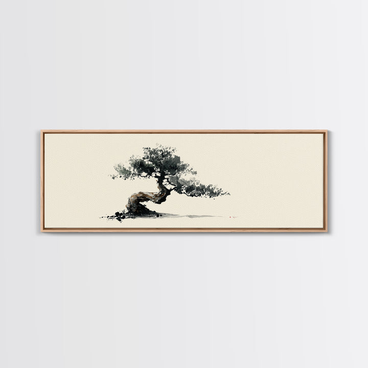Minimalist Bonsai Tree Wall Art, Japanese Ink Painting Print, Zen Home Decor, Japandi Office Art, Calming Nature Canvas Print
