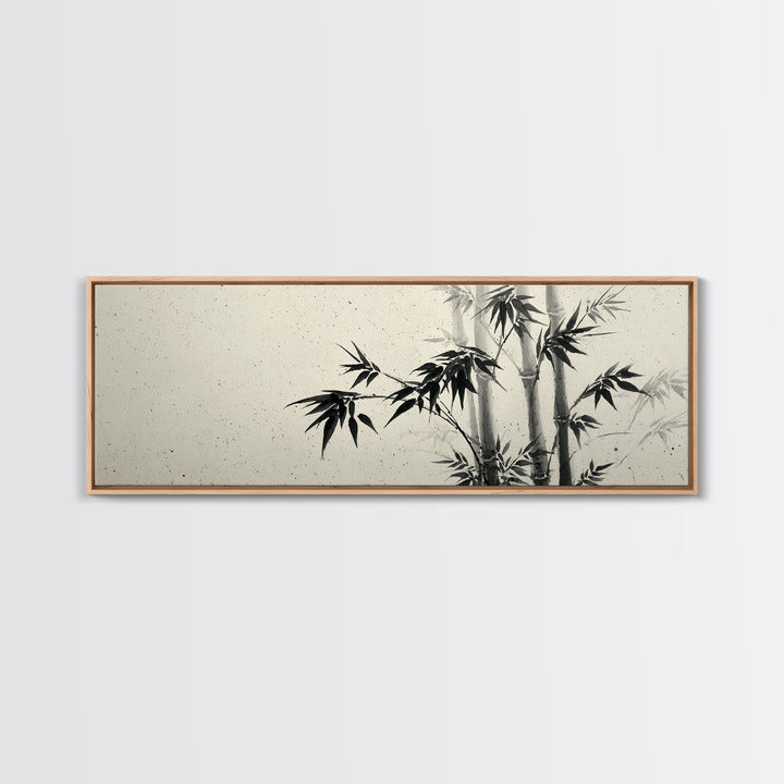 Minimalist Black Ink Bamboo Wall Art, Japanese Sumi Brush Canvas Print, Zen Botanical Decor For Calm Living Room Wall Decor