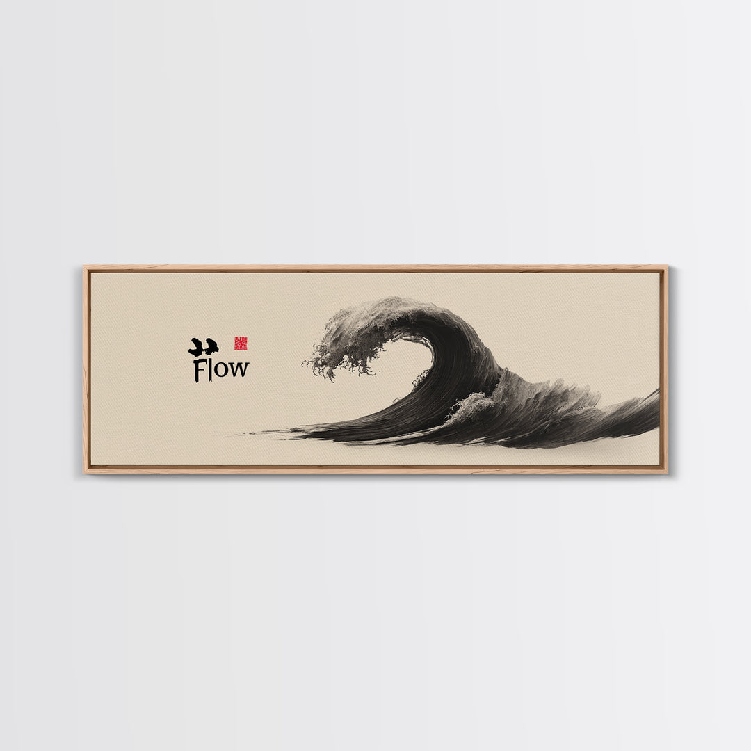 Japanese Ink Wave Flow Wall Art, Black And White Zen Ocean Canvas Print, Minimalist Japandi Decor For Meditation Room Home Decor