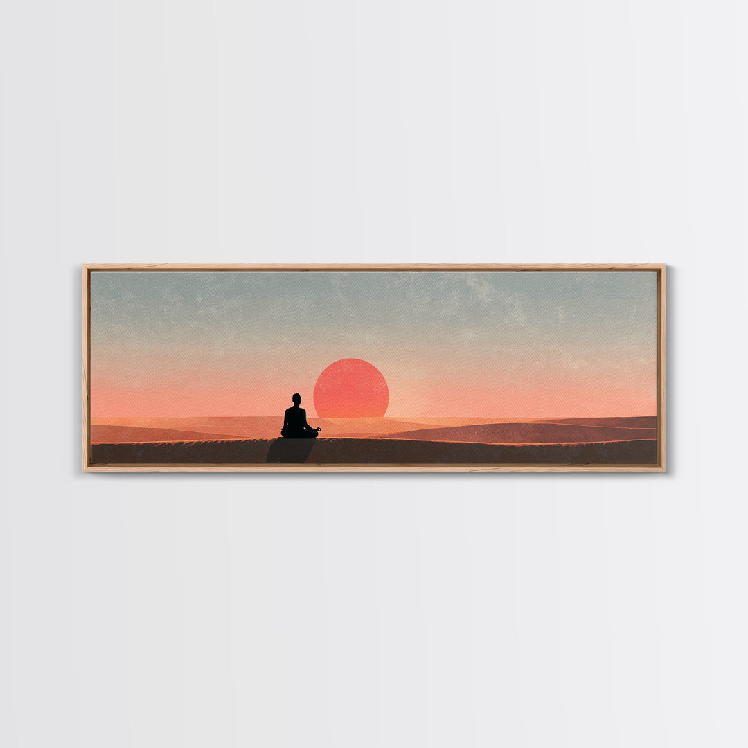Serene Meditation Sunset Canvas Print, Minimalist Zen Wall Art, Calming Desert Landscape Decor, Yoga Room Spiritual Poster
