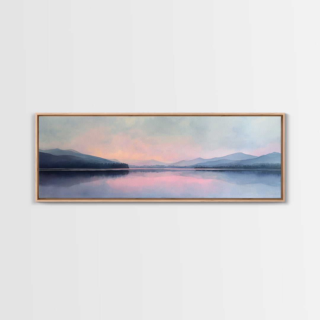 Misty Pastel Lake And Mountains Wall Art, Calming Landscape Print, Minimalist Wall Art, Blue Bedroom Art, Serene Japandi Decor