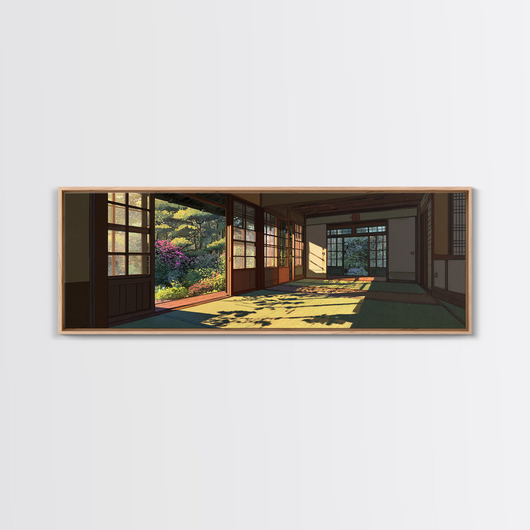 Sunlit Japanese Tatami Garden Room Wall Art, Japandi Home Decor, Zen Landscape Print, Calming Asian Inspired Living Room Decor
