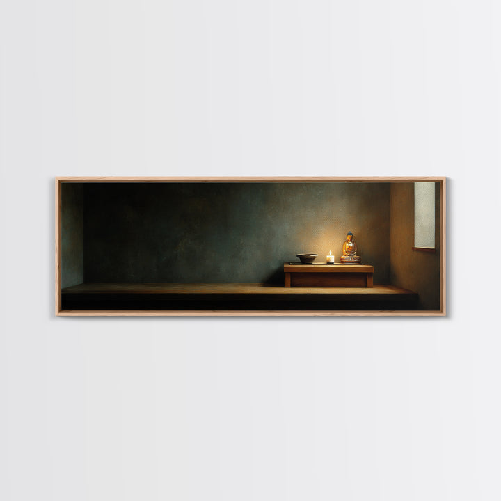 Quiet Buddha Altar With Candle Framed Canvas Print, Calming Meditation Room Wall Art, Zen Home Decor, Spiritual Gift For Her