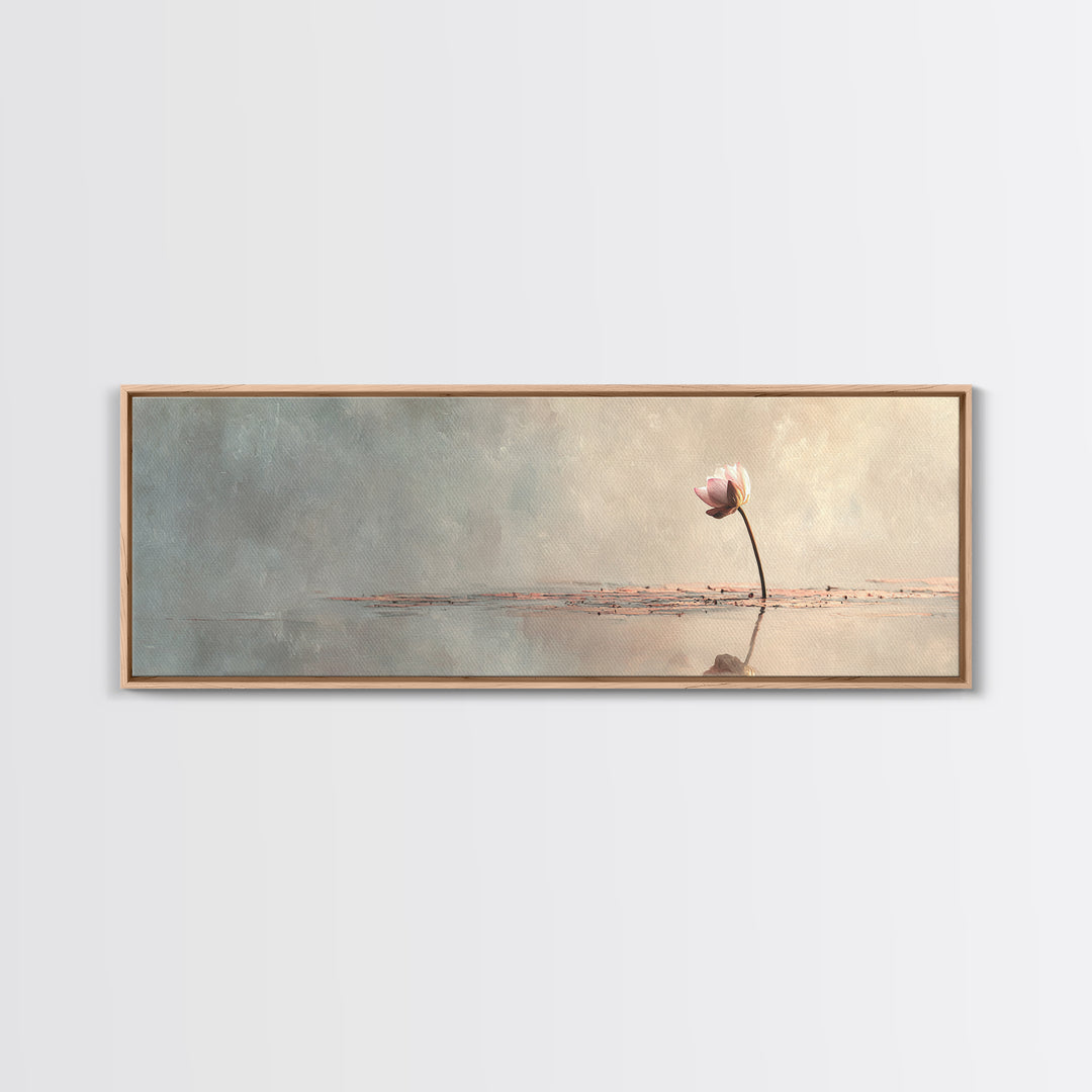 Single Lotus On Still Water Wall Art, Minimalist Floral Canvas Print, Neutral Zen Decor, Japandi Meditation Room Art Print