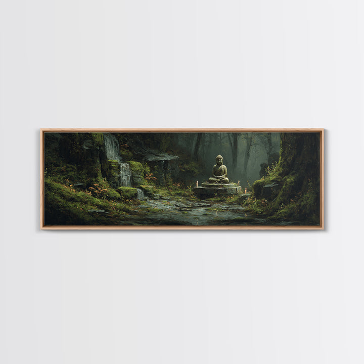 Mossy Forest Buddha Sanctuary, Zen Wall Art, Meditation Canvas Print, Serene Nature Decor, Spa And Yoga Room Decor, Home Decor