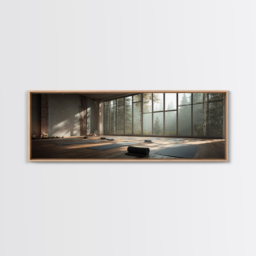 Serene Forest Yoga Studio Wall Art, Panoramic Zen Meditation Canvas Print For Spa Decor, Wellness Room, Calming Home Decor