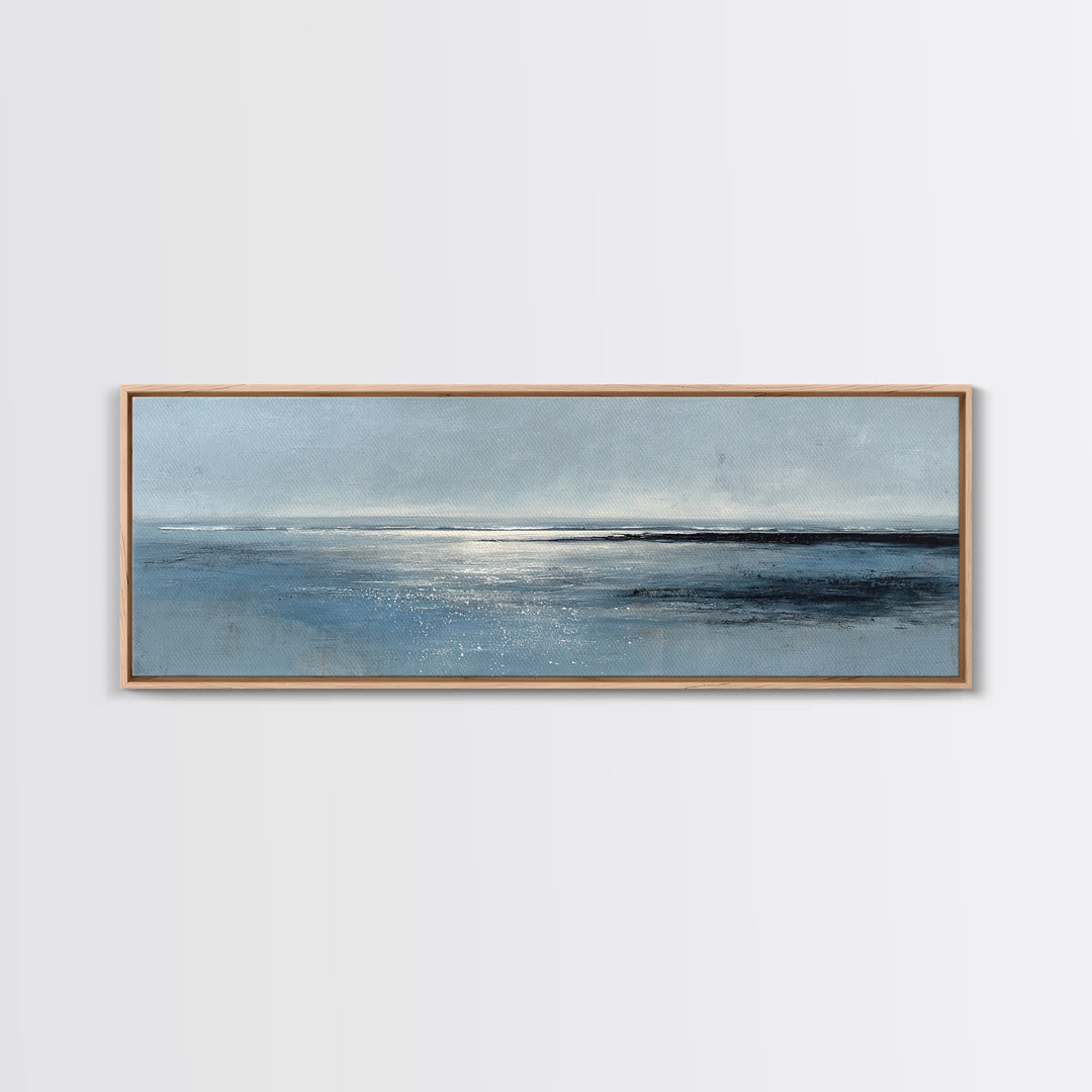 Misty Blue Ocean Horizon Wall Art, Coastal Seascape Canvas Print, Minimalist Beach Decor, Large Horizontal Living Room Art Print