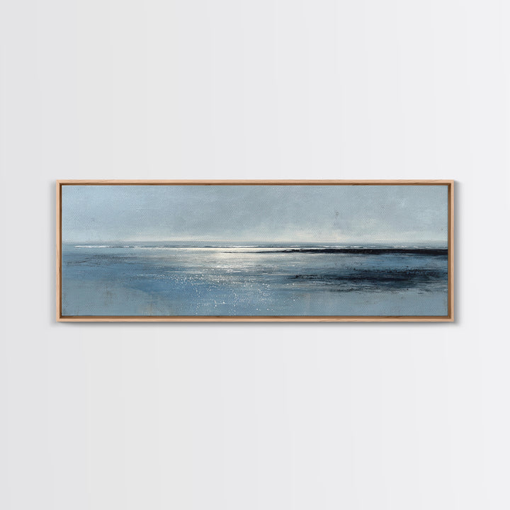 Misty Blue Ocean Horizon Wall Art, Coastal Seascape Canvas Print, Minimalist Beach Decor, Large Horizontal Living Room Art Print