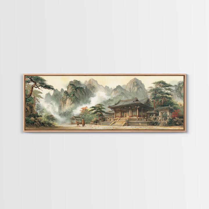 Korean Mountain Temple Wall Art, Asian Landscape Canvas Print, Zen Wall Decor, Traditional Home Art, Fine Art Print, Meditation Room Art
