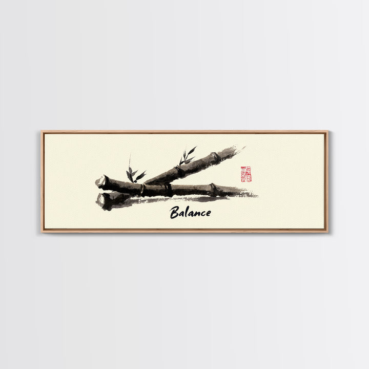 Ink Bamboo Balance Wall Art, Minimalist Zen Calligraphy Print, Japandi Office Decor, Mindfulness Gift, Tranquil Home Decor