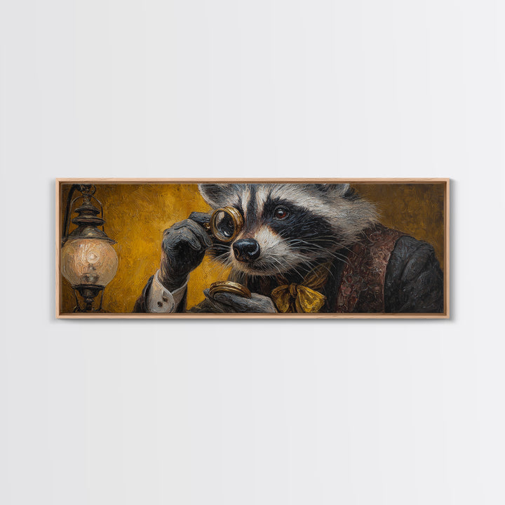 Victorian Raccoon With Monocle Canvas Print, Whimsical Animal Portrait Wall Art, Steampunk Office Decor, Quirky Gift For Him