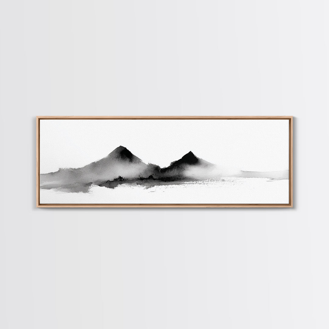 Minimal Black Ink Mountain Wall Art, Japanese Landscape Canvas Print, Wabi Sabi Zen Decor, Neutral Abstract Office Print Home Decor