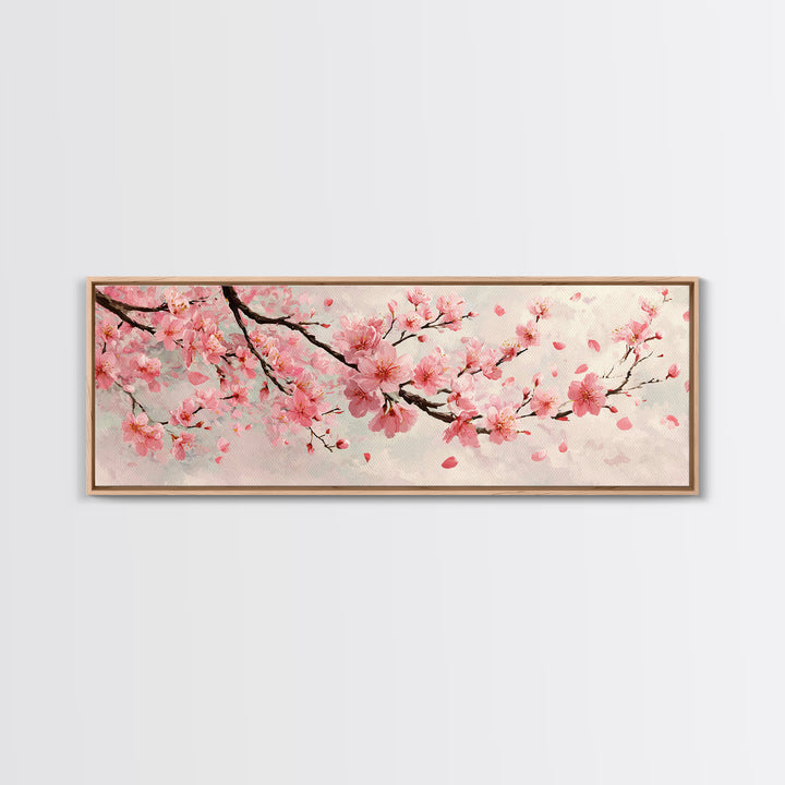 Pink Cherry Blossom Branch Wall Art, Japanese Floral Canvas Print, Spring Botanical Decor, Feminine Bedroom Artwork Gift