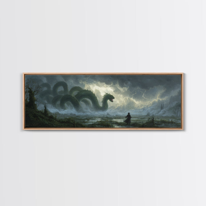 Storm Hydra Rising From Misty Swamp Wall Art, Dark Fantasy Canvas Print, Mythical Monster Home Decor, Gothic Gift For Him