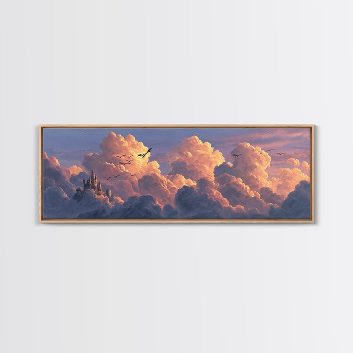 Pastel Castle In Pink Clouds Canvas Print, Dreamy Fantasy Wall Art, Nursery Decor, Whimsical Cloudscape Art, Gift For Her