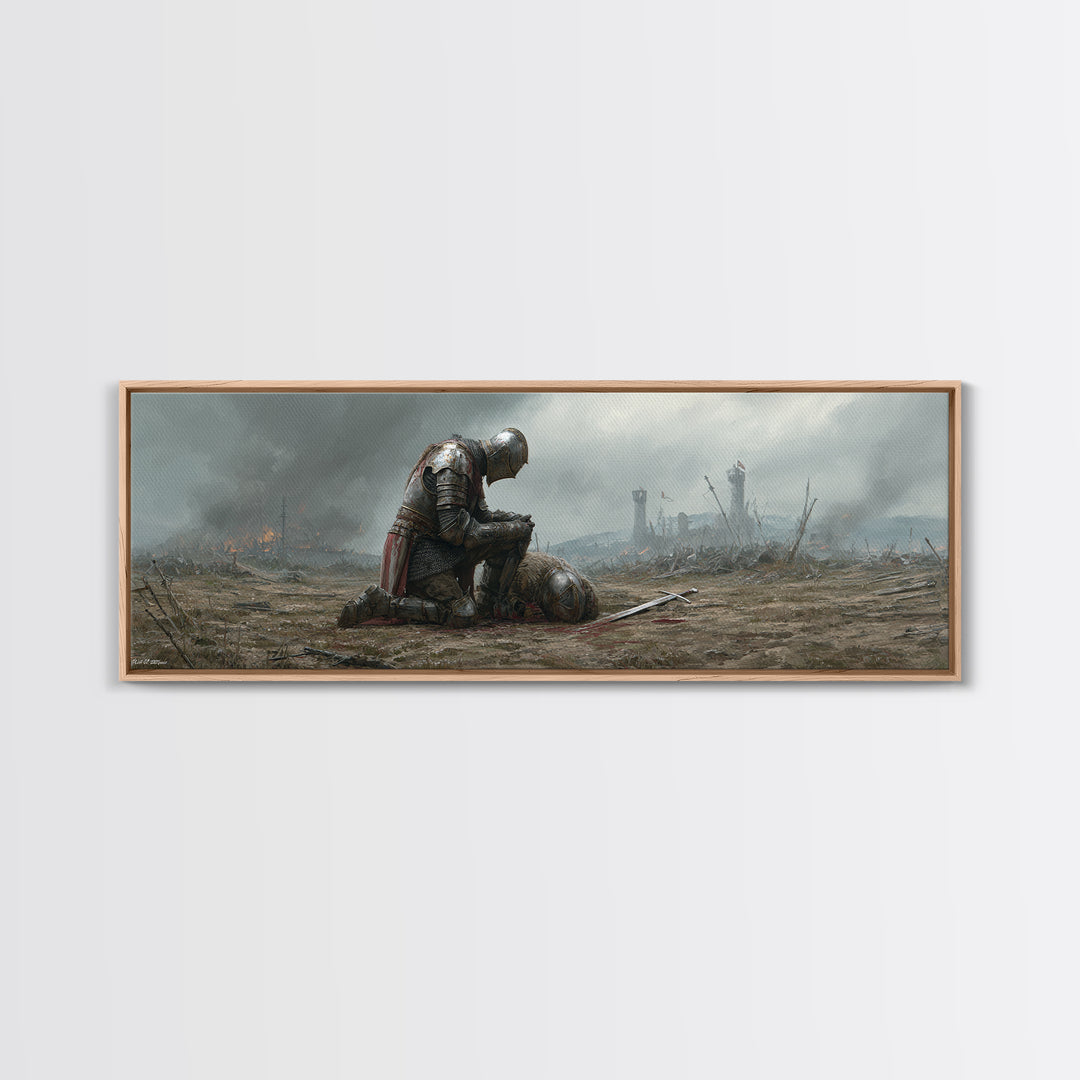 Medieval Knight Mourning Fallen Comrade Battlefield Scene Oil Painting Canvas Print Wall Art For Decor