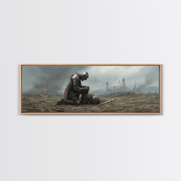 Medieval Knight Mourning Fallen Comrade Battlefield Scene Oil Painting Canvas Print Wall Art For Decor