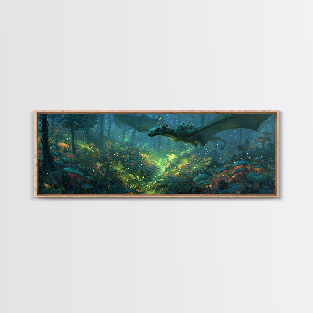 Fantasy Forest Scene With Dragon And Enchanted Glow Magical Wall Art Vibrant Canvas Print For Unique Home Decor And Gift Ideas