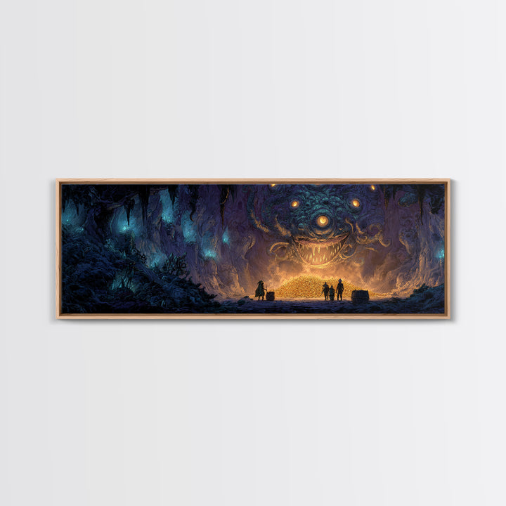 Fantasy Dungeon Scene With Beholder And Adventurers Original Illustration Wall Art Canvas Print For Gamers And Game Room Decor