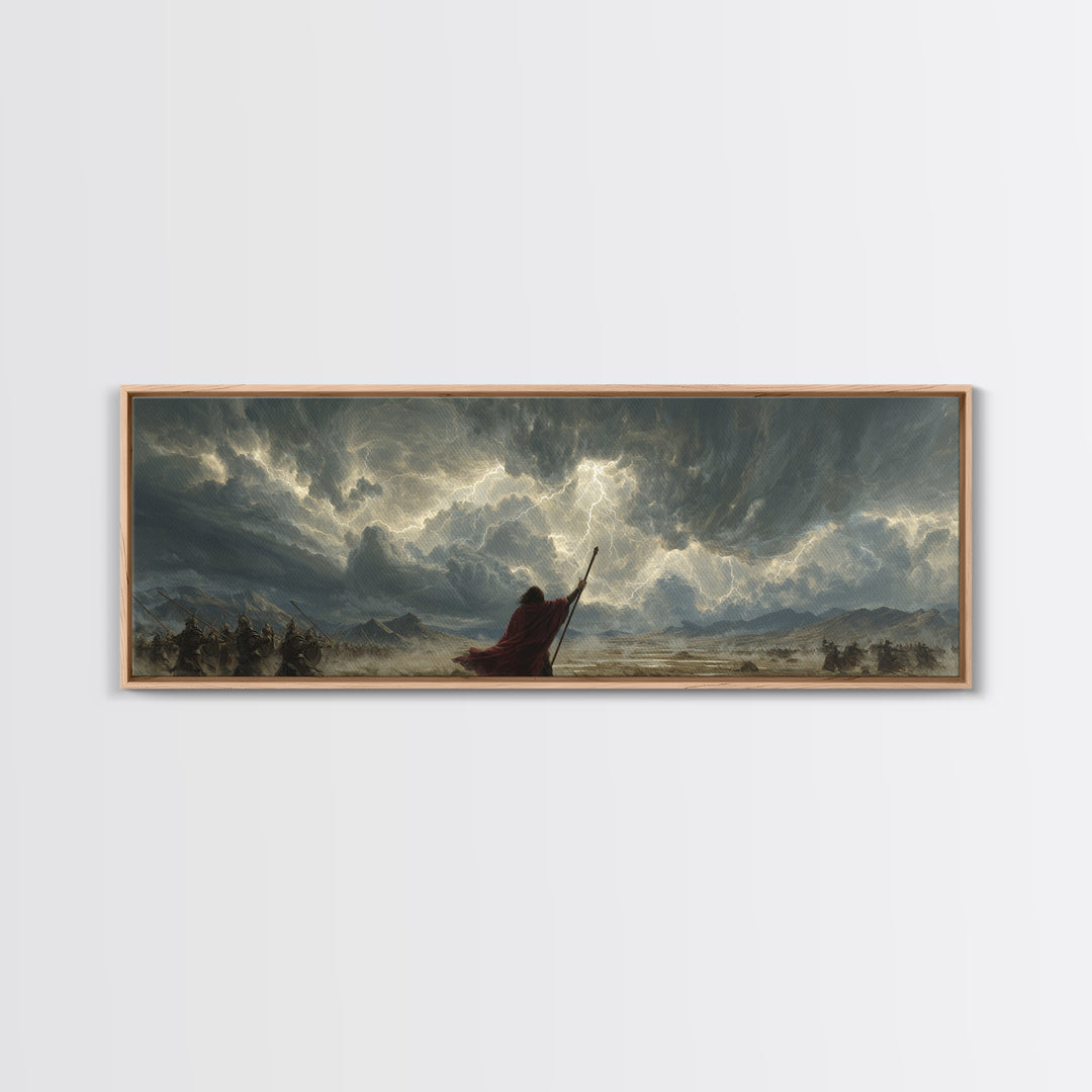 Epic Battle With Lightning Strike And Armored Warriors Fantasy Wall Art Canvas Print For Dramatic Home Decor And Gaming Room