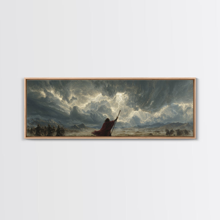 Epic Battle With Lightning Strike And Armored Warriors Fantasy Wall Art Canvas Print For Dramatic Home Decor And Gaming Room