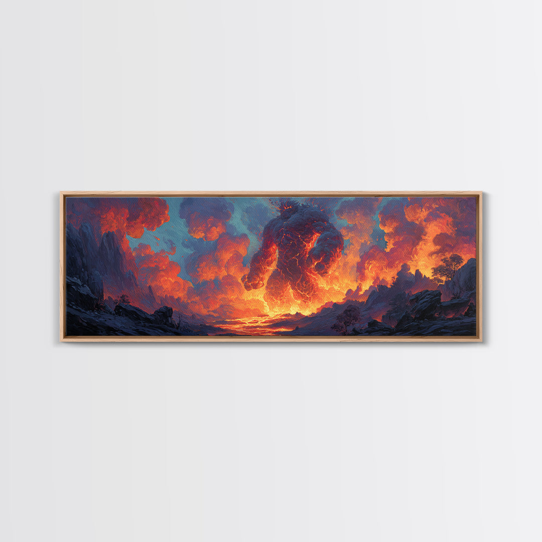 Medieval Fantasy Scene With Warrior And Dragon On Castle Overlooking Misty Mountains Sunset Large Canvas Print Wall Art