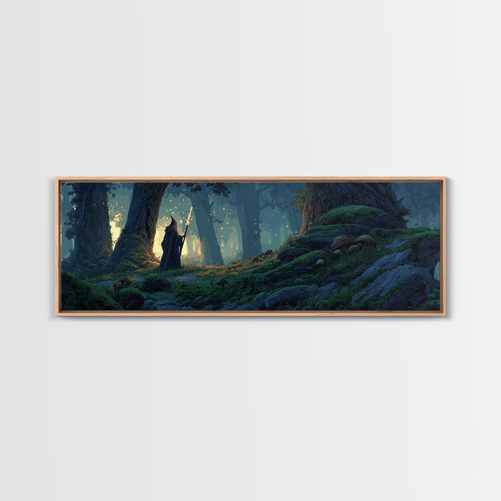 Epic Mountain Landscape With Wizard Wand Fantasy Wall Art Canvas Print Dramatic Home Decor Large Original Painting