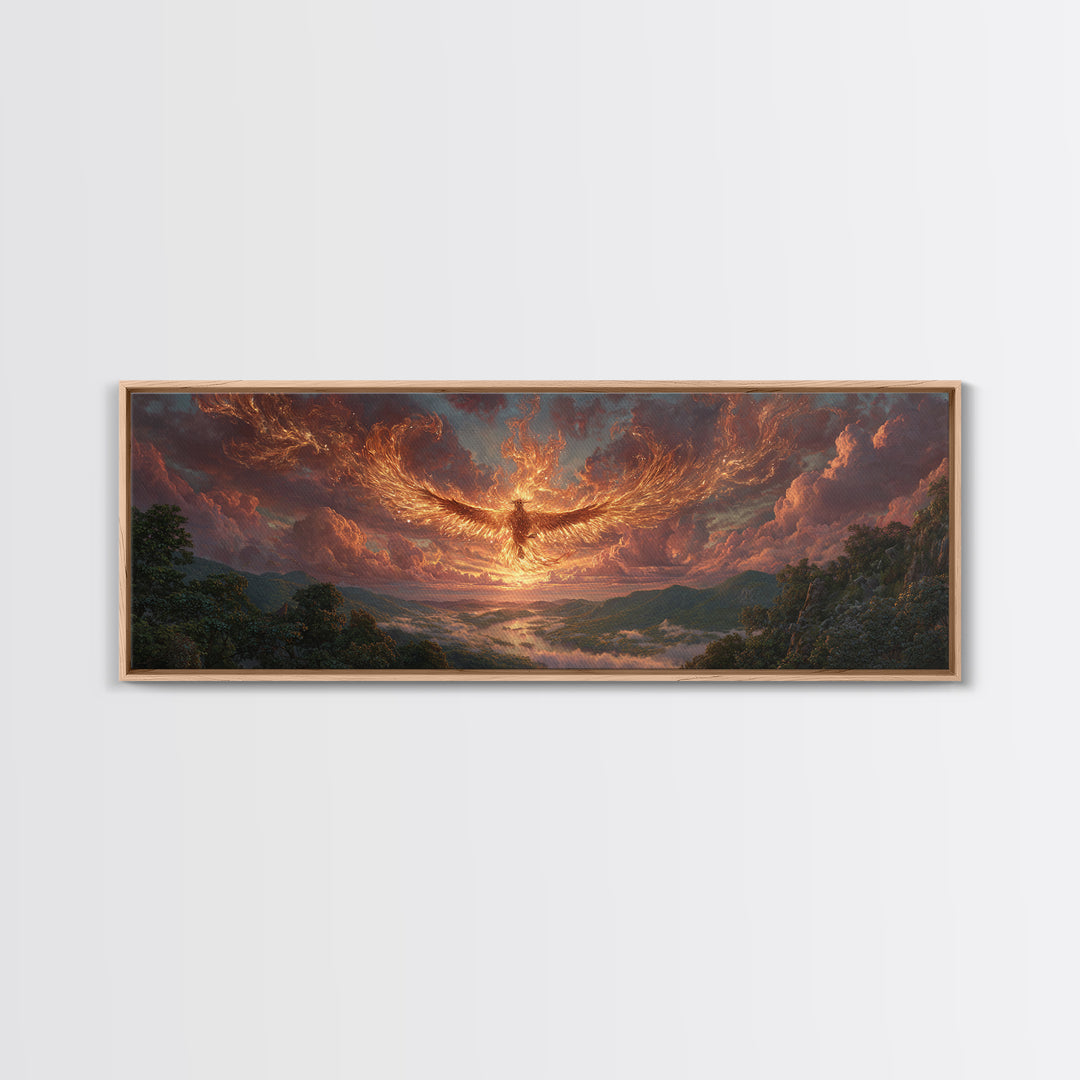 Majestic Phoenix Rising Over Scenic Valley Dramatic Sunset Landscape Canvas Print Modern Wall Art