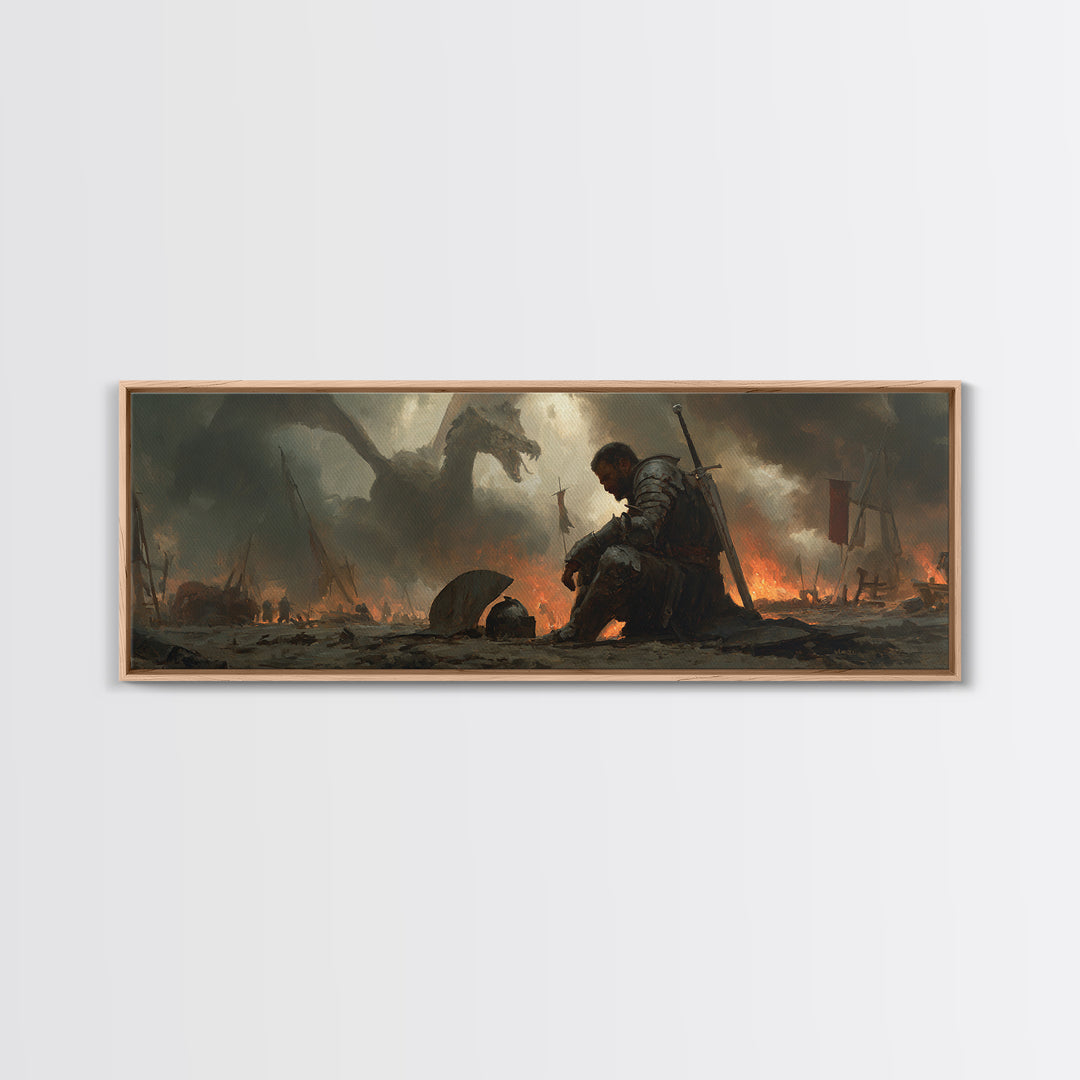 Knights Battle Scene Classic Medieval Warrior Oil Painting Framed Canvas Print Historical Art Wall Decor