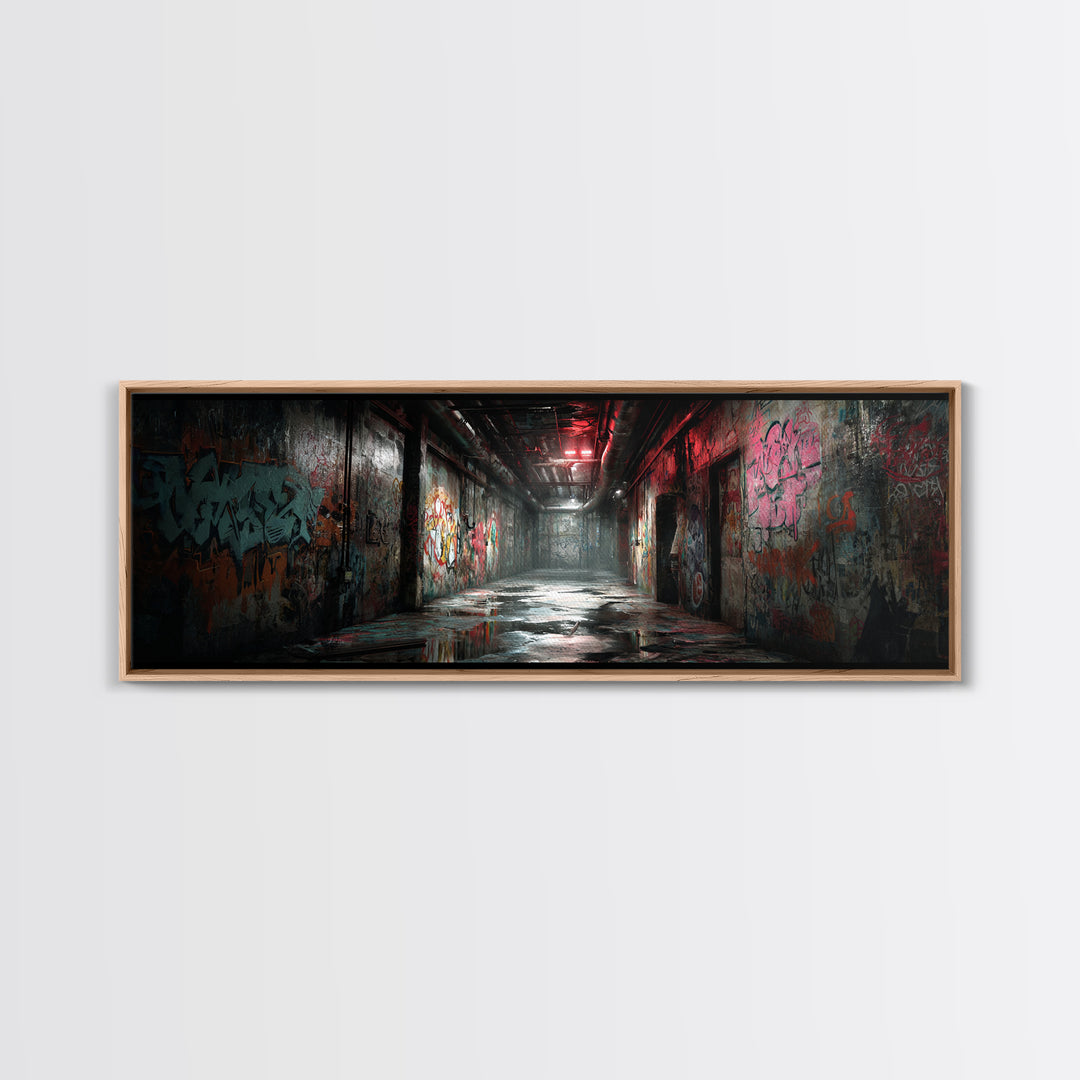 Urban Graffiti Alleyway Street Art Scene Moody Wall Art For Office Or Man Cave Decor Framed Canvas Print
