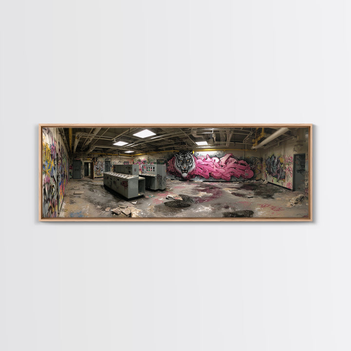 Abandoned Graffiti Room Urban Wall Art Framed Canvas Print With Decayed Interior And Graffiti Street Art Home Decor