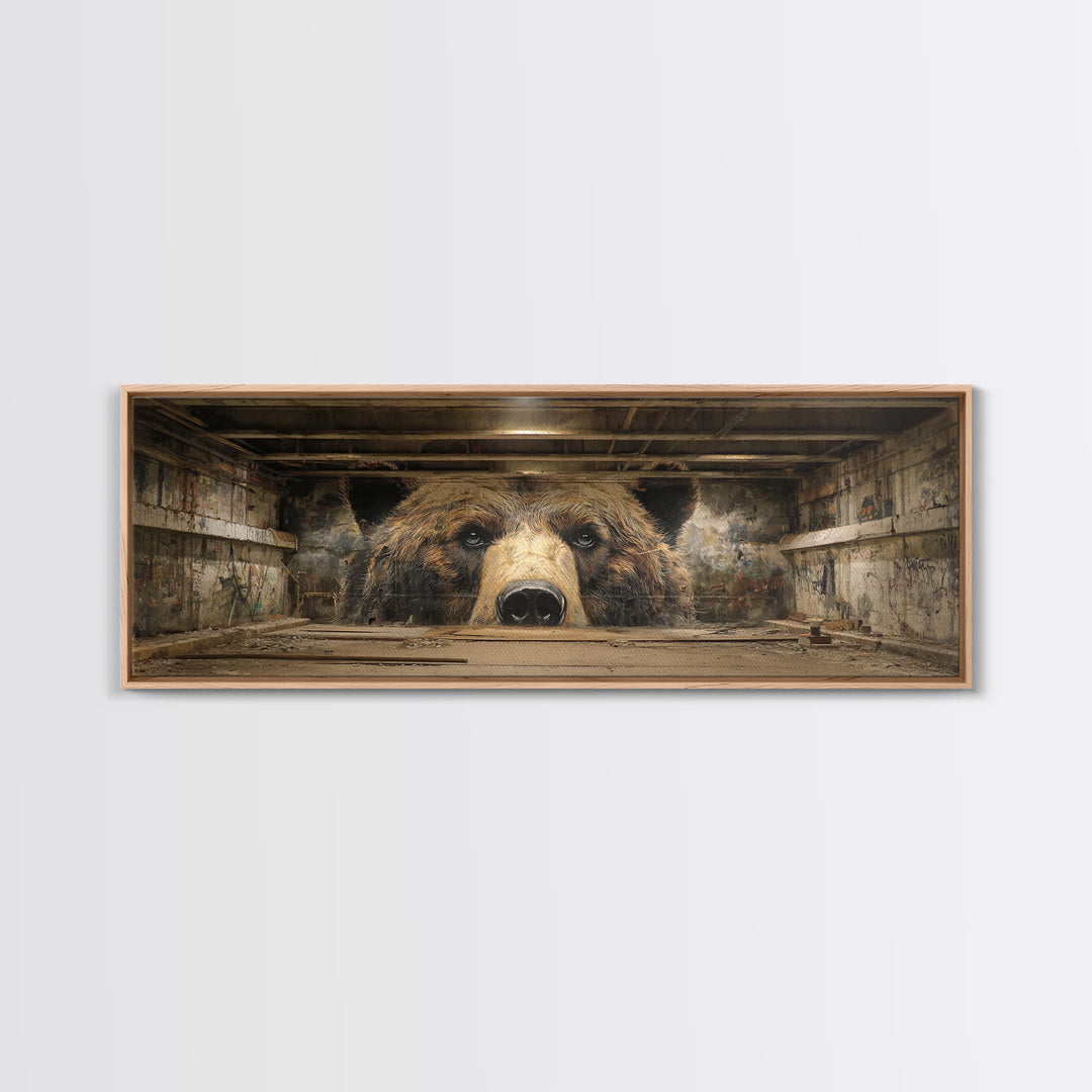 Realistic Bear Mural In Urban Setting Large Wall Art Framed Canvas Print For Man Cave Decor And Wildlife Gift